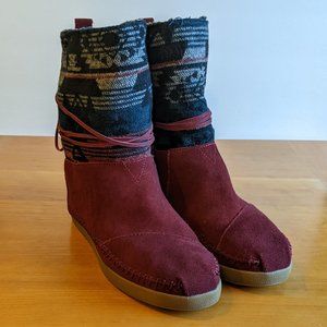 Toms Women's Nepal Maroon Suede Boot, Size 10